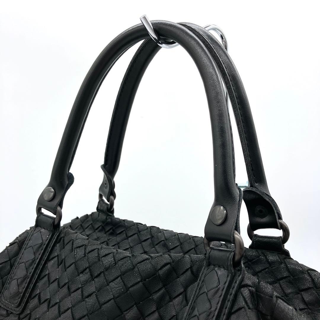 【BOTTEGA VENETA】ボストンバッグ　イントレチャート　レザー　黒色