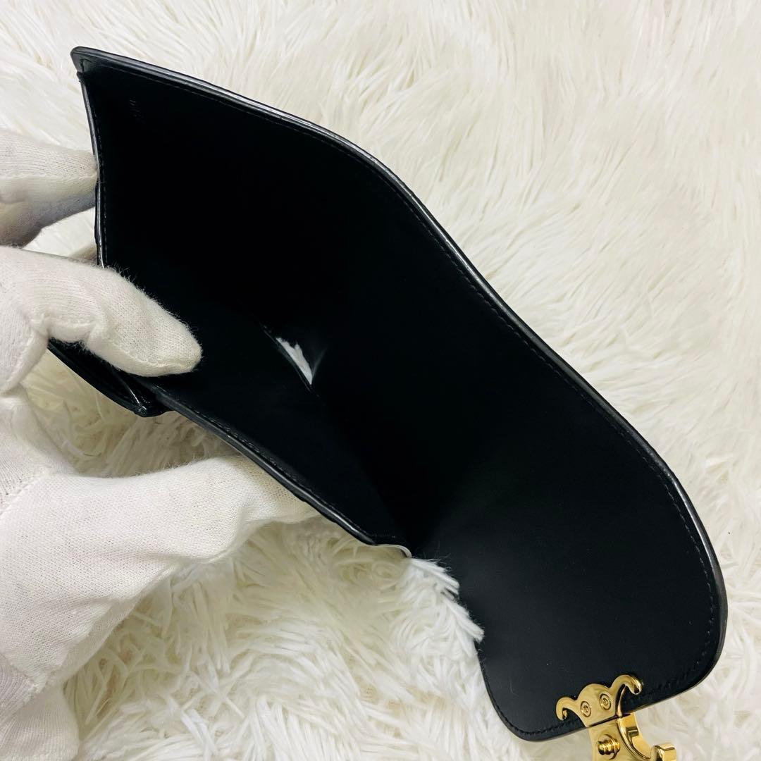極美✨セリーヌ 三つ折り財布 トリオンフ レザー ブラック ゴールド