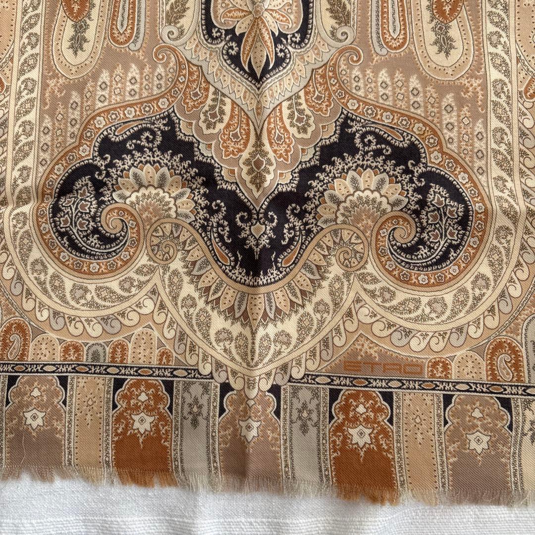 イタリア製　ETRO ウール&シルク　ストール　ペイズリー　エトロ　絹　WOOL