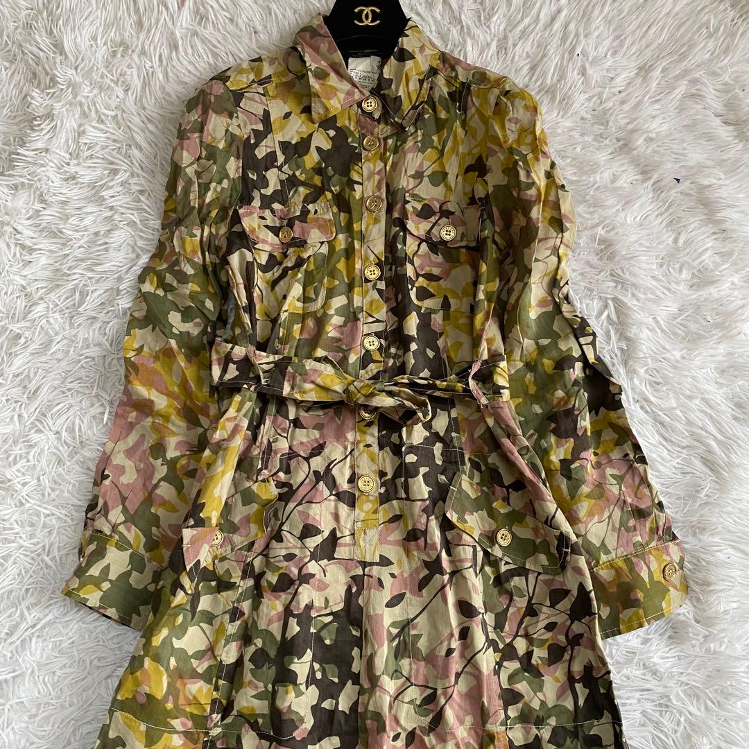 MaxMara WEEKEND リネン混 リーフカモフラ柄 シャツワンピース