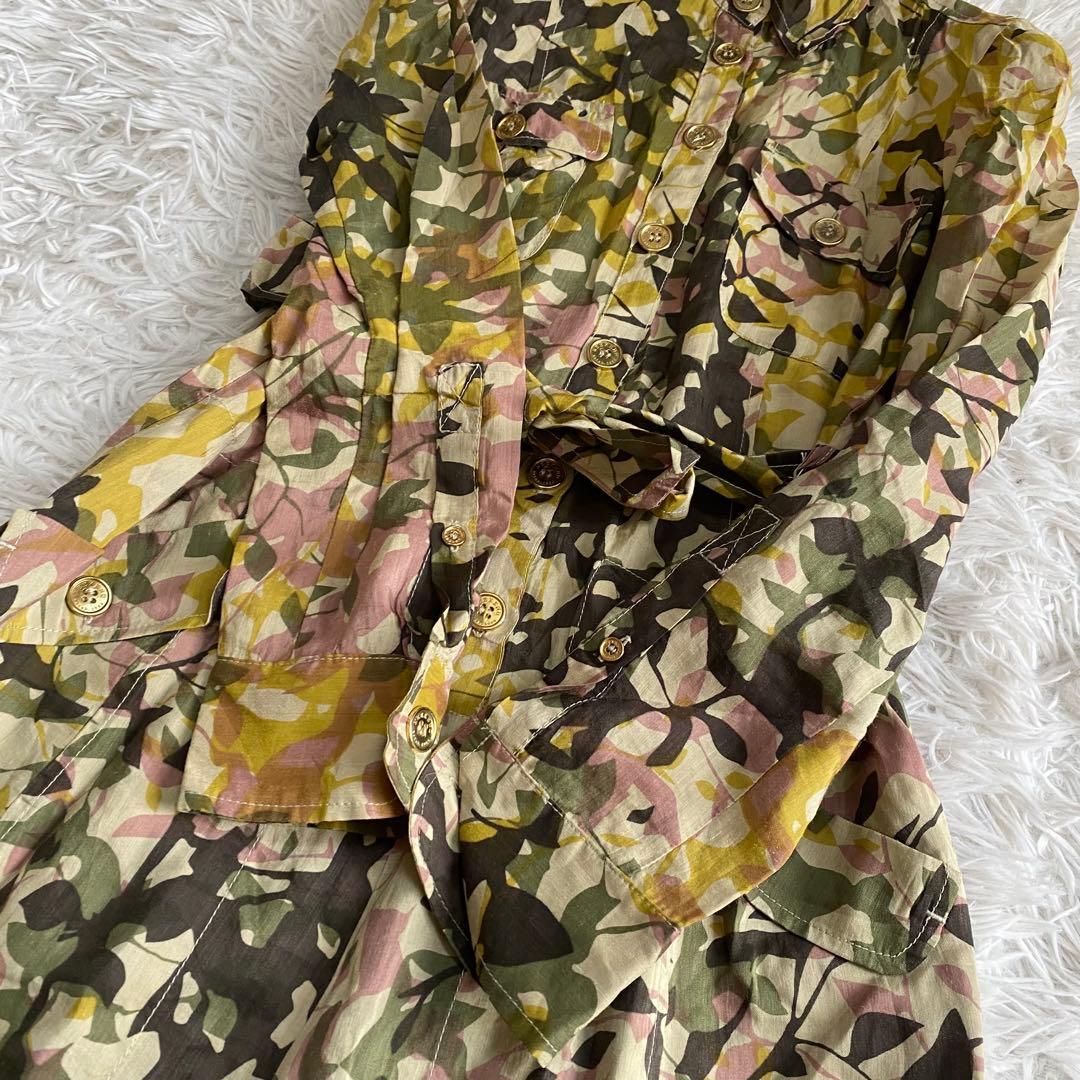 MaxMara WEEKEND リネン混 リーフカモフラ柄 シャツワンピース