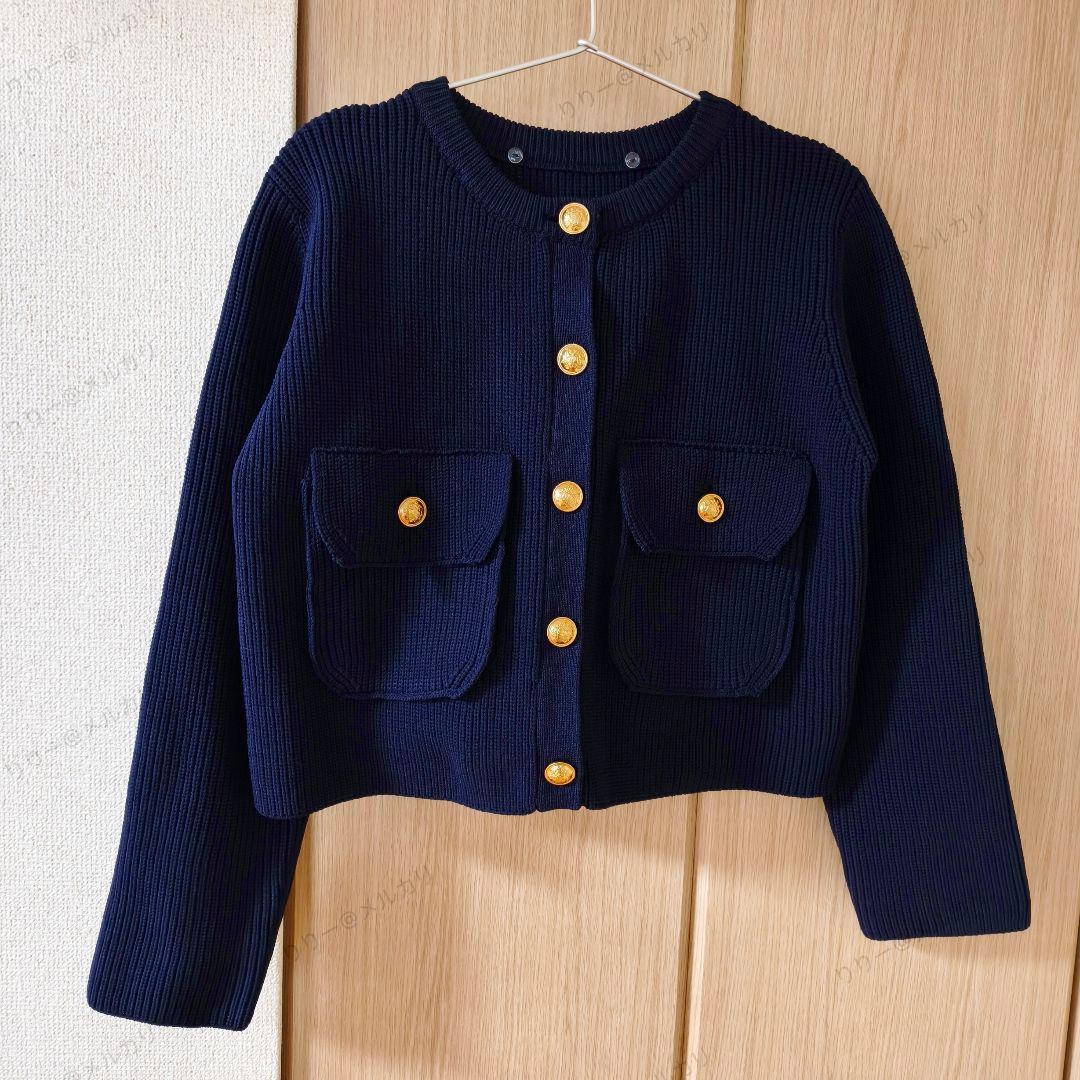 25AW・サイズ36　CADUNE　シャツ付き金釦カーデ　ネイビー　カーディガン