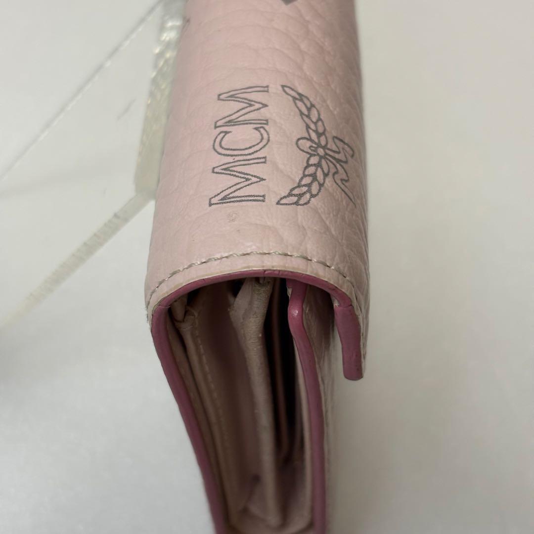MCM 三つ折財布 ピンク ロゴ モノグラム コンパクト ミニ 金具