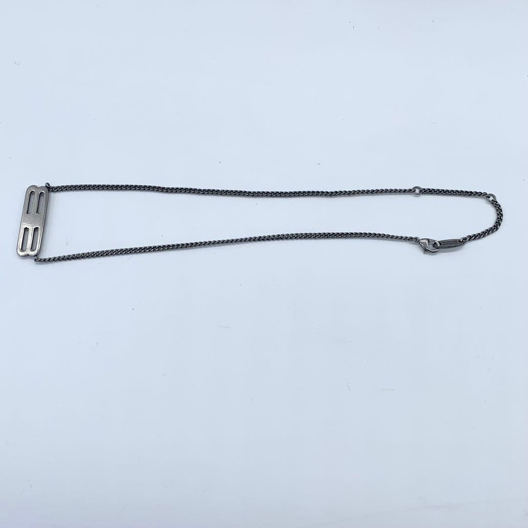 美品 バレンシアガ BBロゴ チェーンネックレス アンティークシルバー 箱袋付き