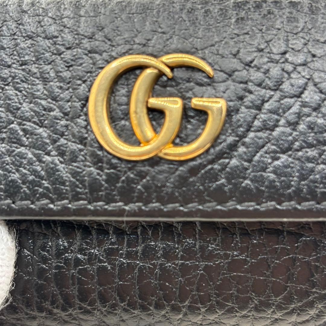 美品✨グッチ　三つ折り　折り財布　GGマーモット　ブラック　レザー　コンパクト