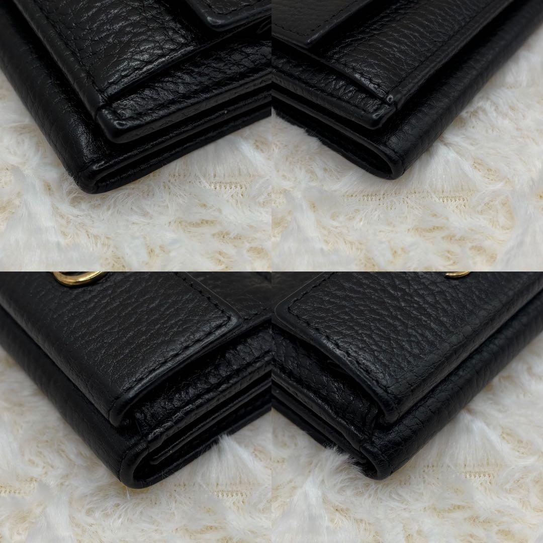 美品✨グッチ　三つ折り　折り財布　GGマーモット　ブラック　レザー　コンパクト