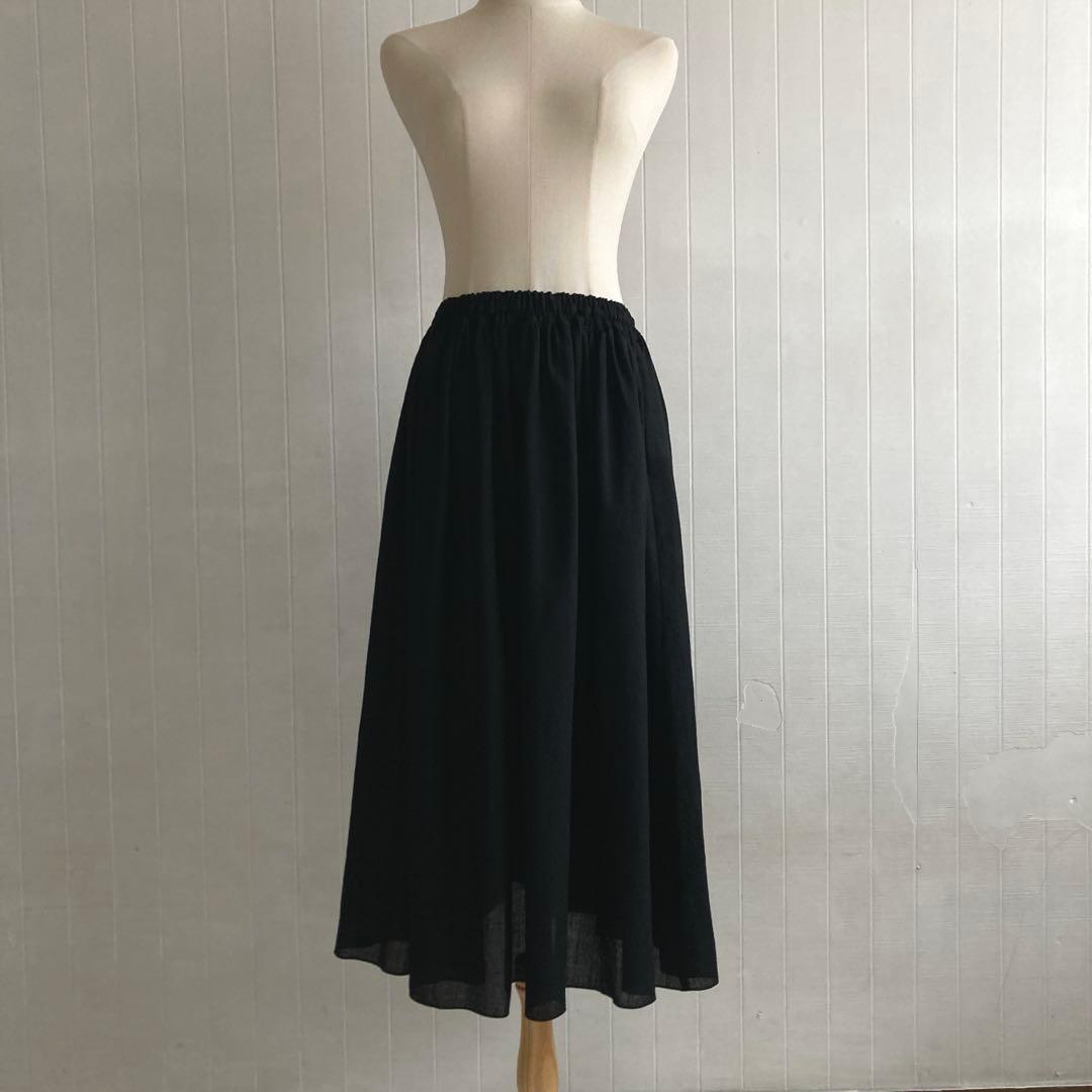 美品☆HUISハウス　ウォッシャブルウールスカート　遠州織物　ブラック