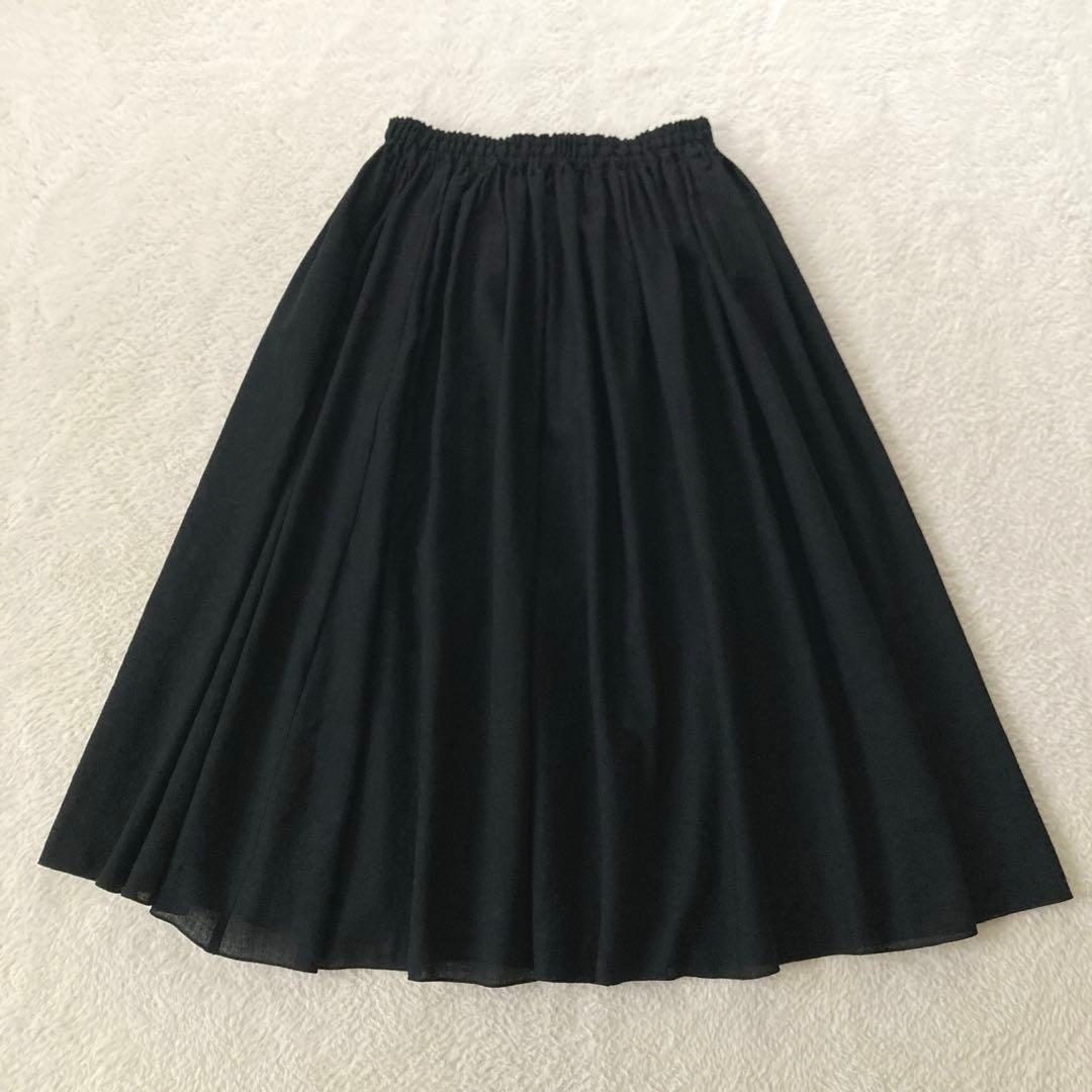 美品☆HUISハウス　ウォッシャブルウールスカート　遠州織物　ブラック