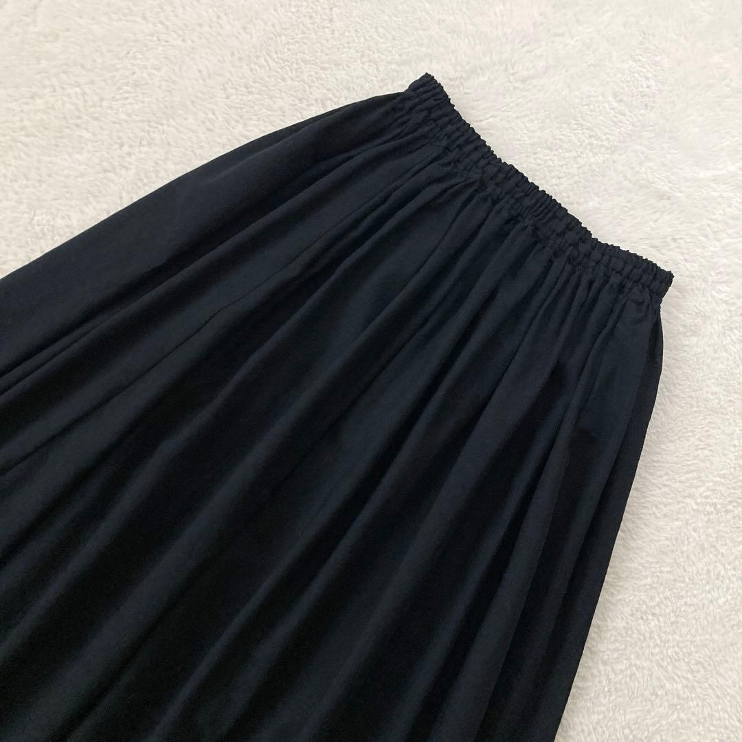 美品☆HUISハウス　ウォッシャブルウールスカート　遠州織物　ブラック