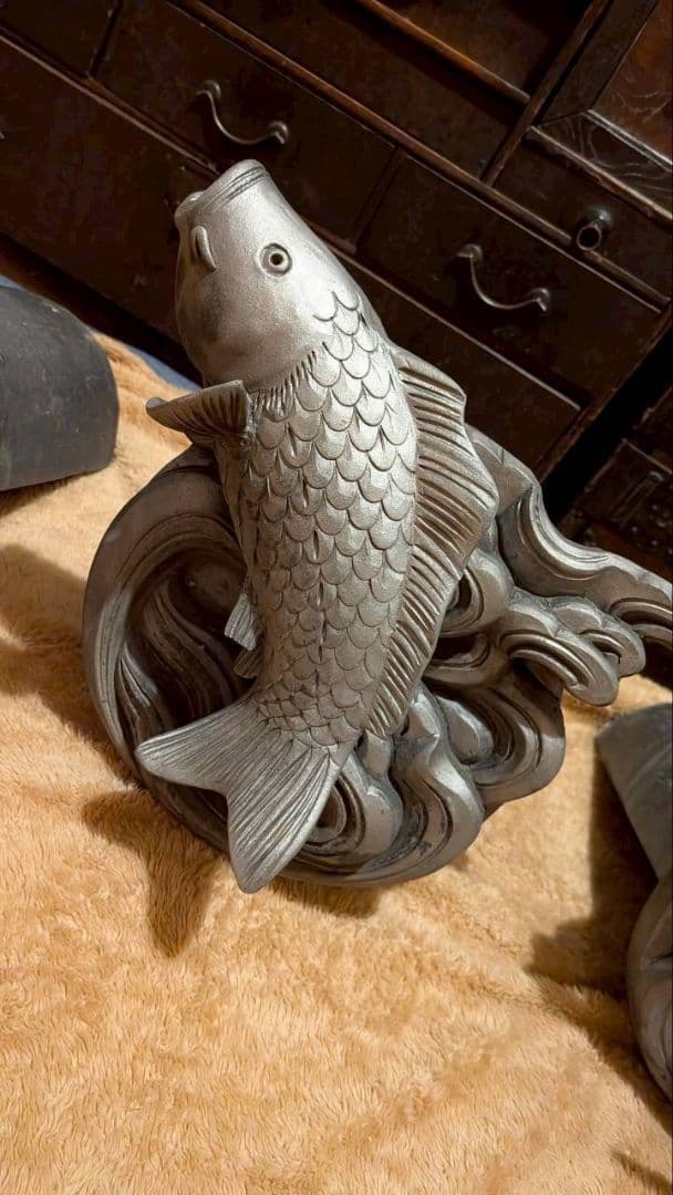お*ん様 鬼瓦 棟飾り 飾り瓦 超希少品！鶴2羽、亀、鯉の 4点セット 縁起物