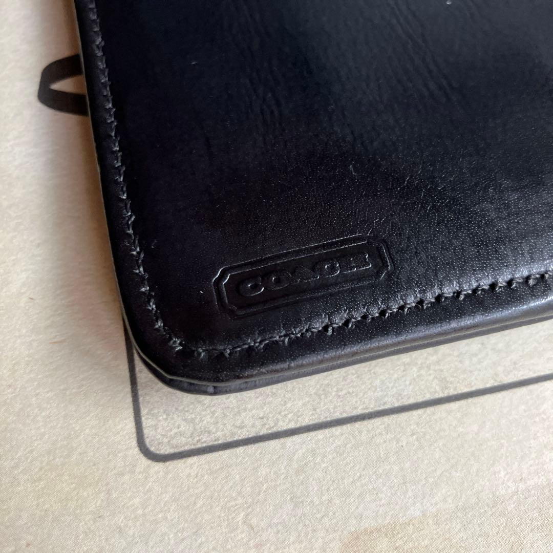 オールドコーチvintage コーチ　ブラックレザーがま口二つ折り財布