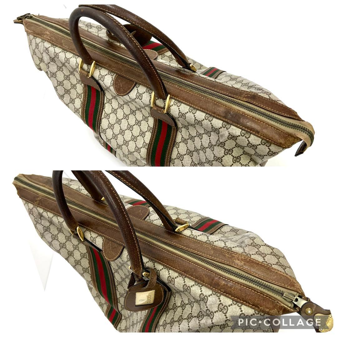 グッチ　オールドグッチ　ボストン　シェリーライン　GG柄　PVC　レザー　鍵付き