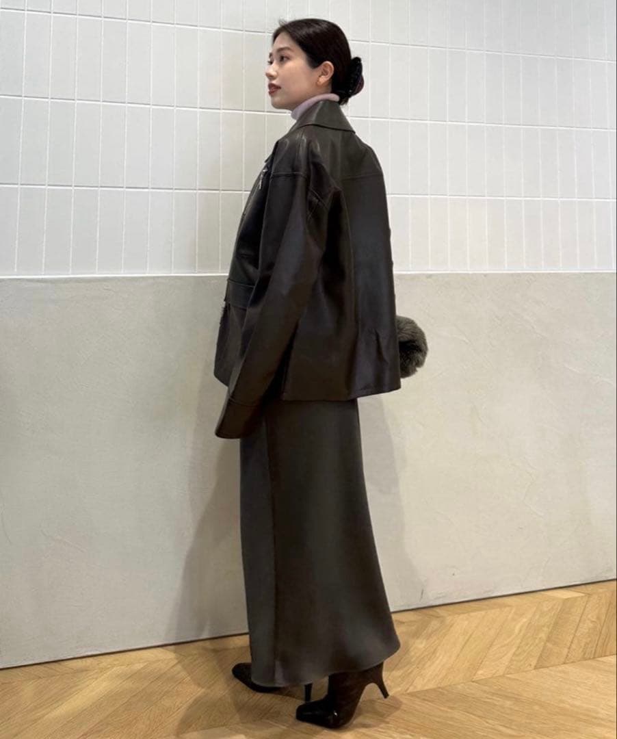 anuans サテンナロースカート CHARCOAL BROWN/0