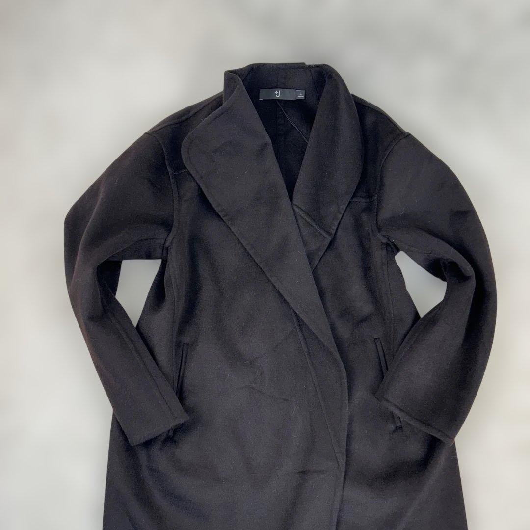 未使用級！ UNIQLO ユニクロ +Ｊノーカラーコート カシミヤ L 美品　黒