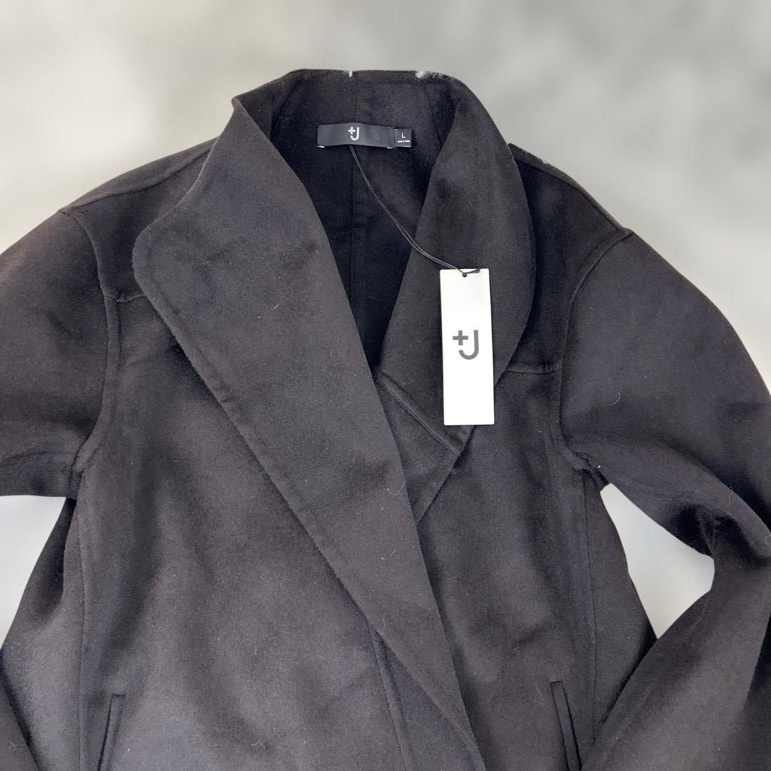 未使用級！ UNIQLO ユニクロ +Ｊノーカラーコート カシミヤ L 美品　黒