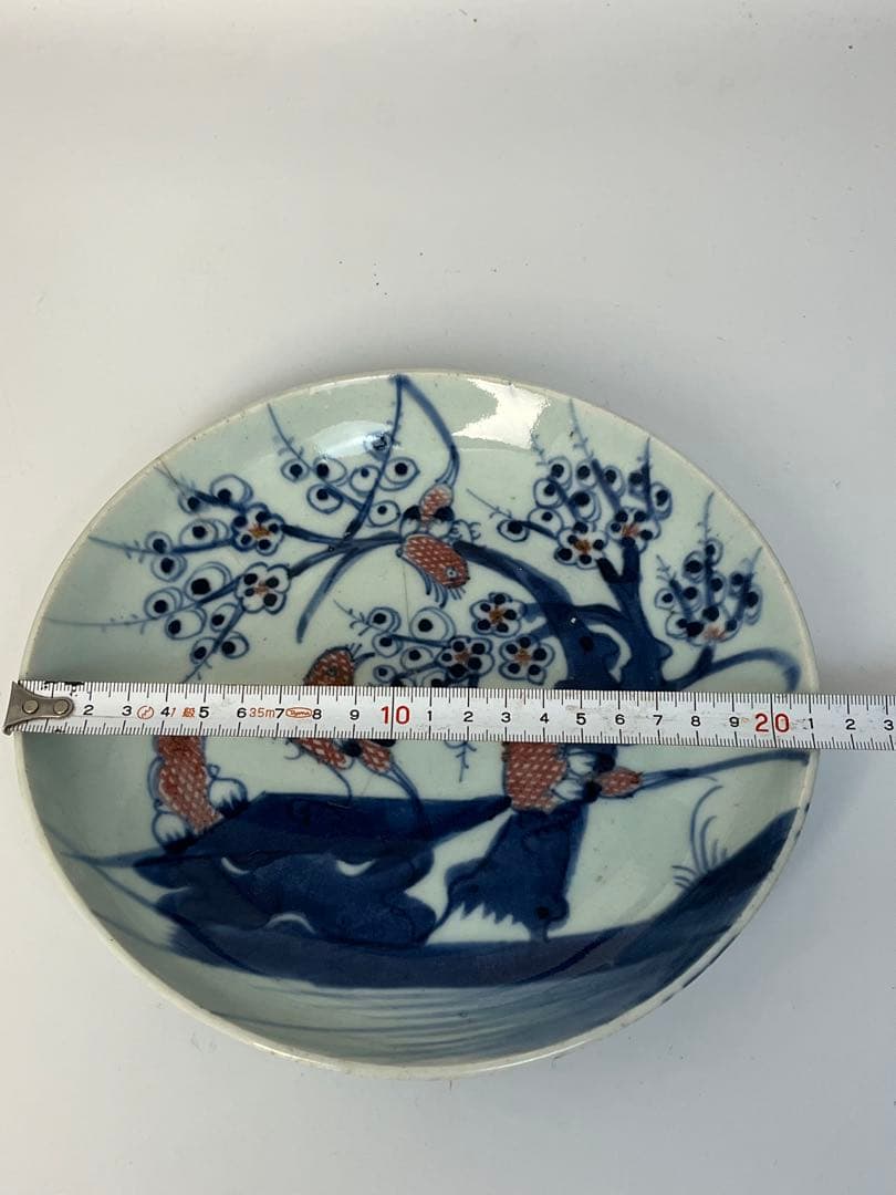 中国美術　明清時代　青花釉里紅花鳥図皿　染付　青花