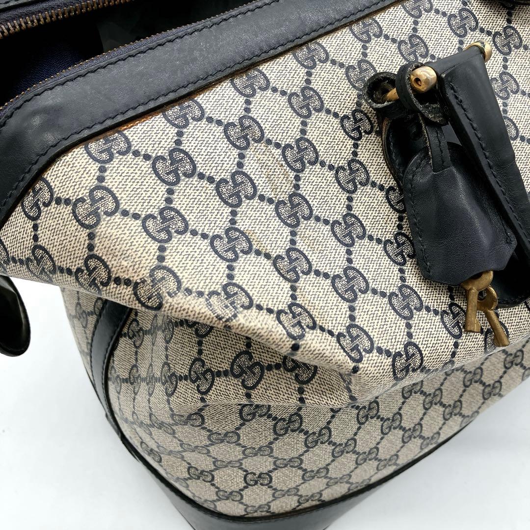 【GUCCI】ボストンバッグ　旅行鞄　GGスプリーム　PVC レザー　ネイビー