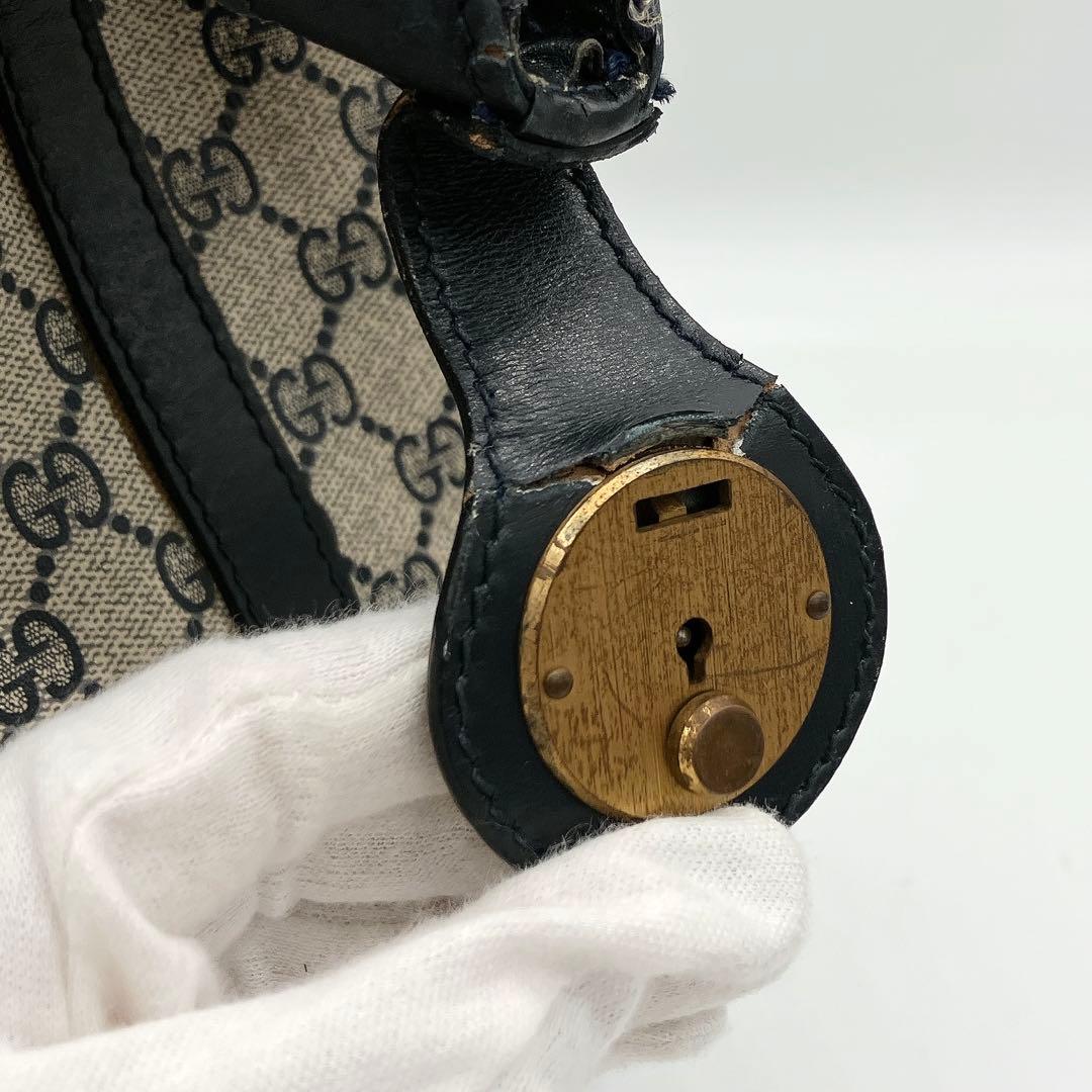 【GUCCI】ボストンバッグ　旅行鞄　GGスプリーム　PVC レザー　ネイビー