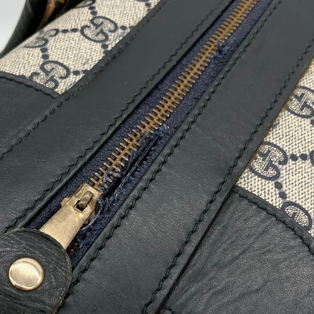 【GUCCI】ボストンバッグ　旅行鞄　GGスプリーム　PVC レザー　ネイビー