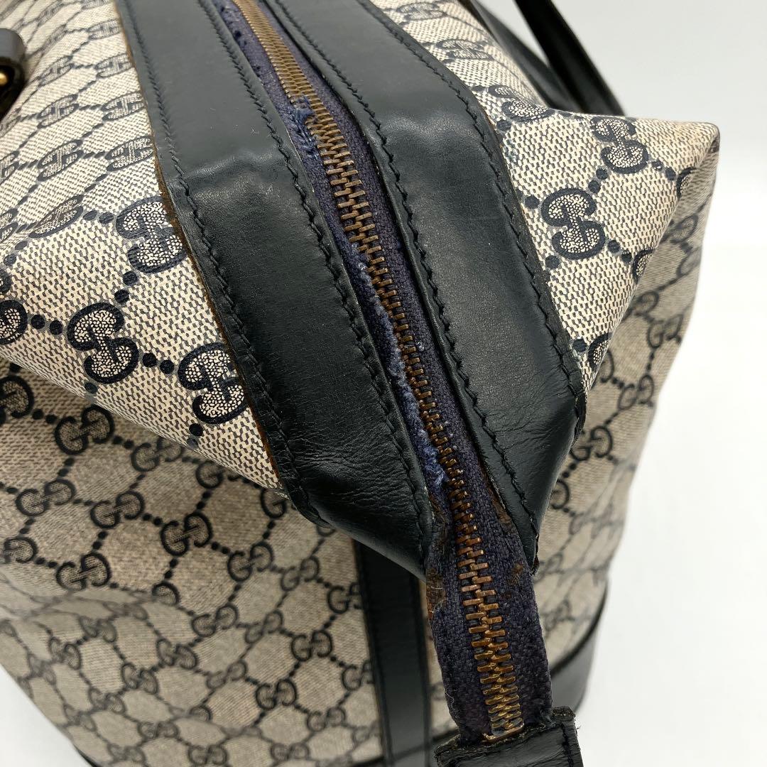 【GUCCI】ボストンバッグ　旅行鞄　GGスプリーム　PVC レザー　ネイビー