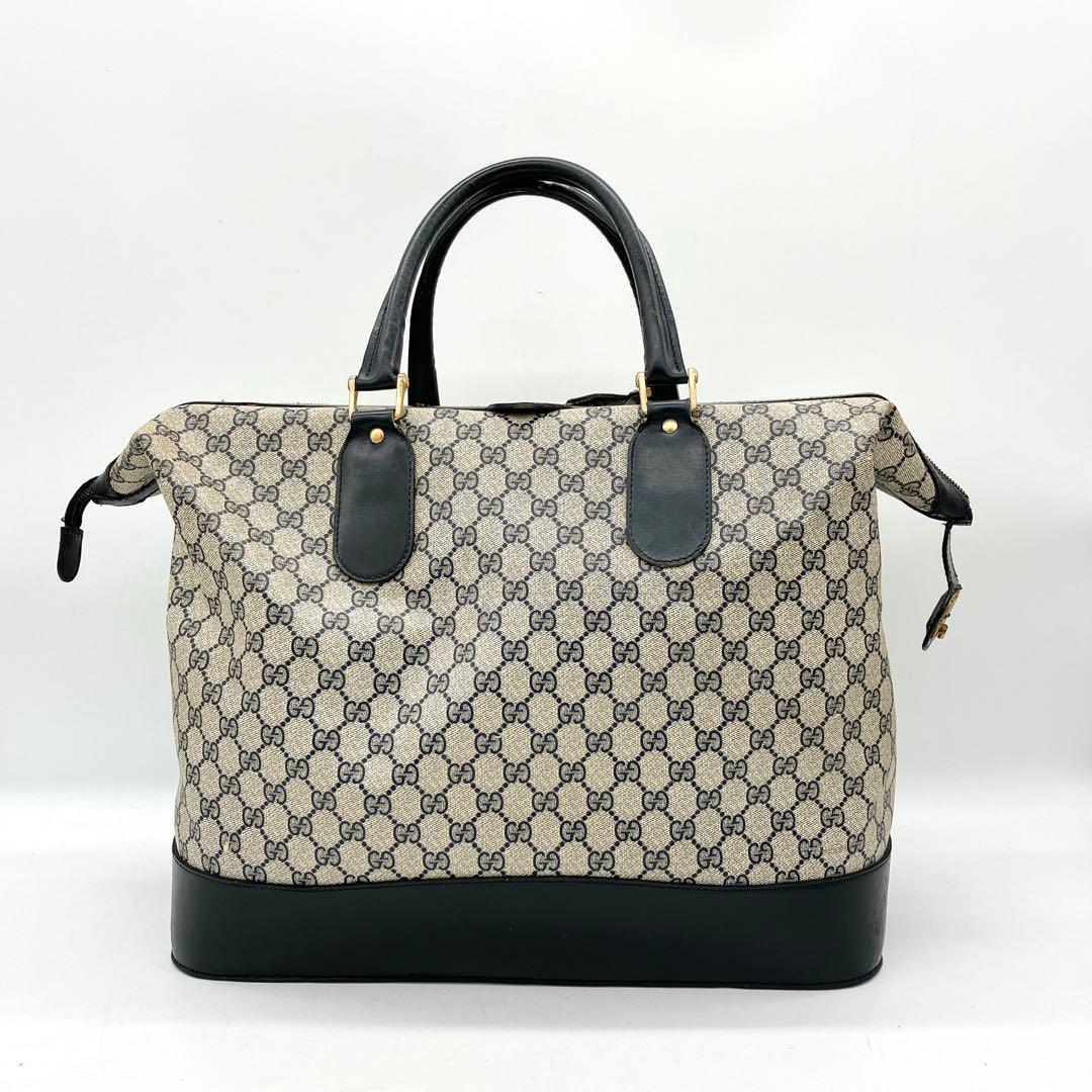 【GUCCI】ボストンバッグ　旅行鞄　GGスプリーム　PVC レザー　ネイビー