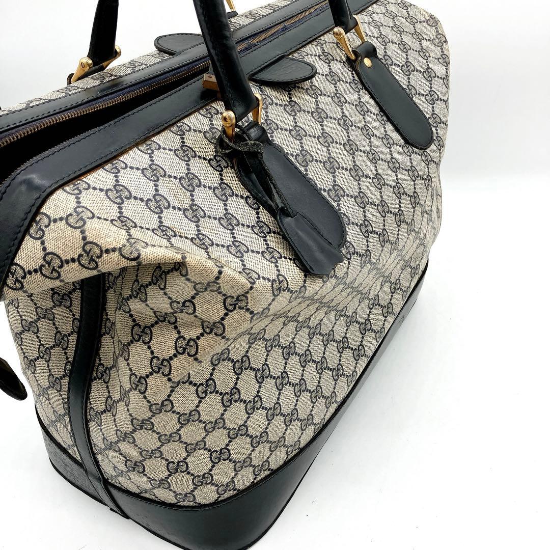 【GUCCI】ボストンバッグ　旅行鞄　GGスプリーム　PVC レザー　ネイビー