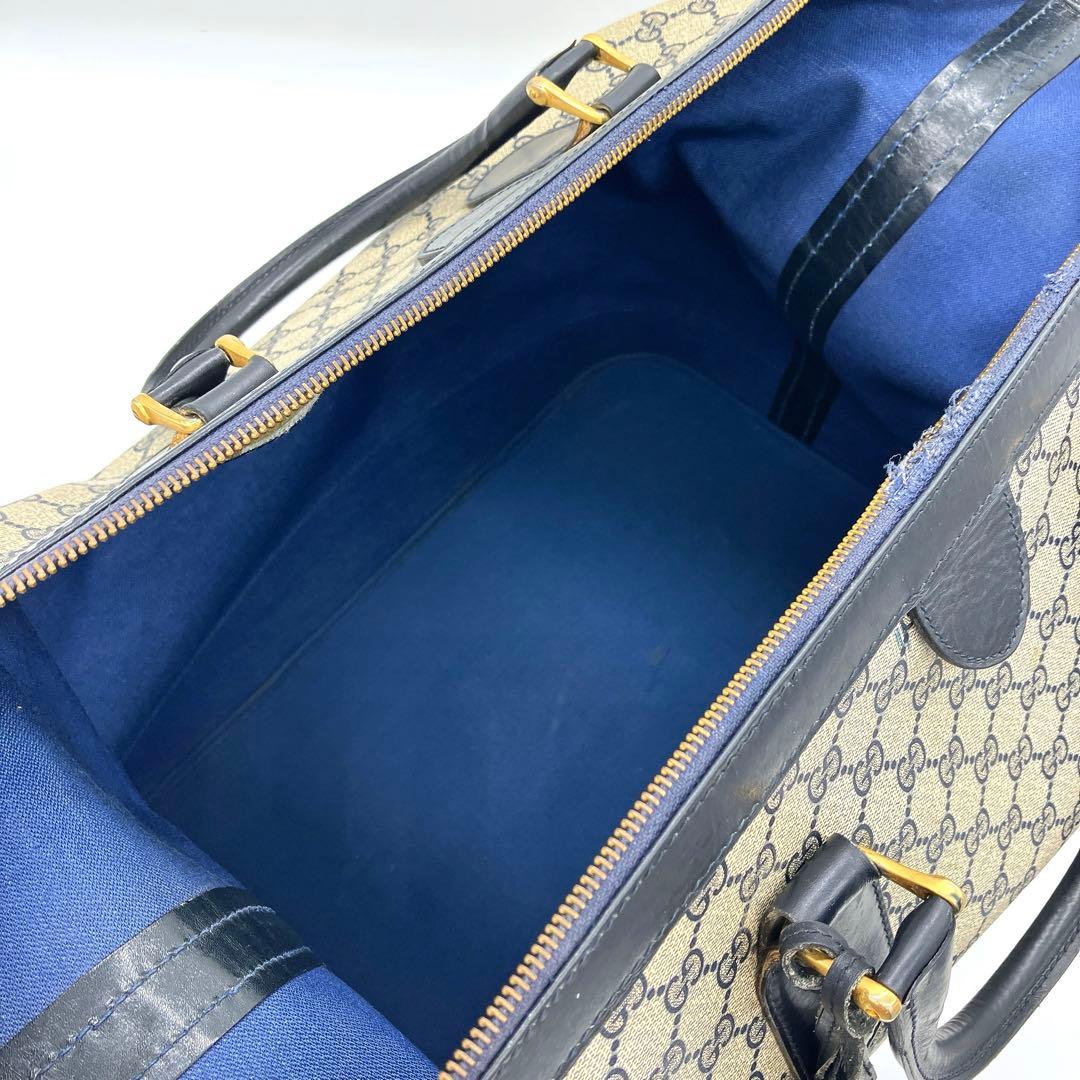 【GUCCI】ボストンバッグ　旅行鞄　GGスプリーム　PVC レザー　ネイビー