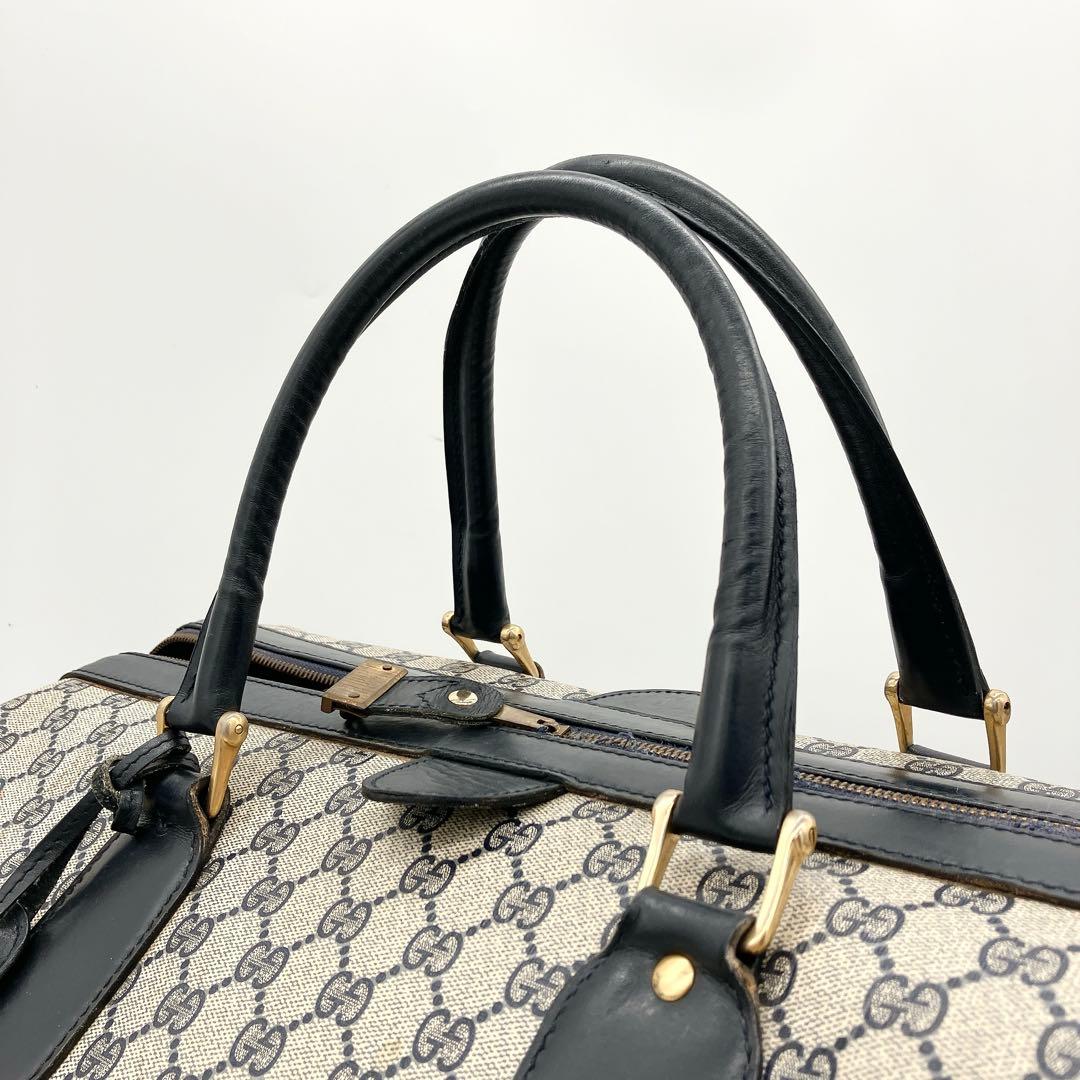 【GUCCI】ボストンバッグ　旅行鞄　GGスプリーム　PVC レザー　ネイビー