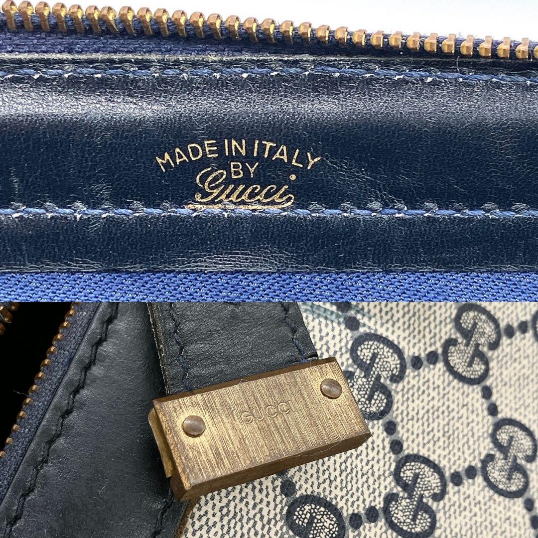 【GUCCI】ボストンバッグ　旅行鞄　GGスプリーム　PVC レザー　ネイビー