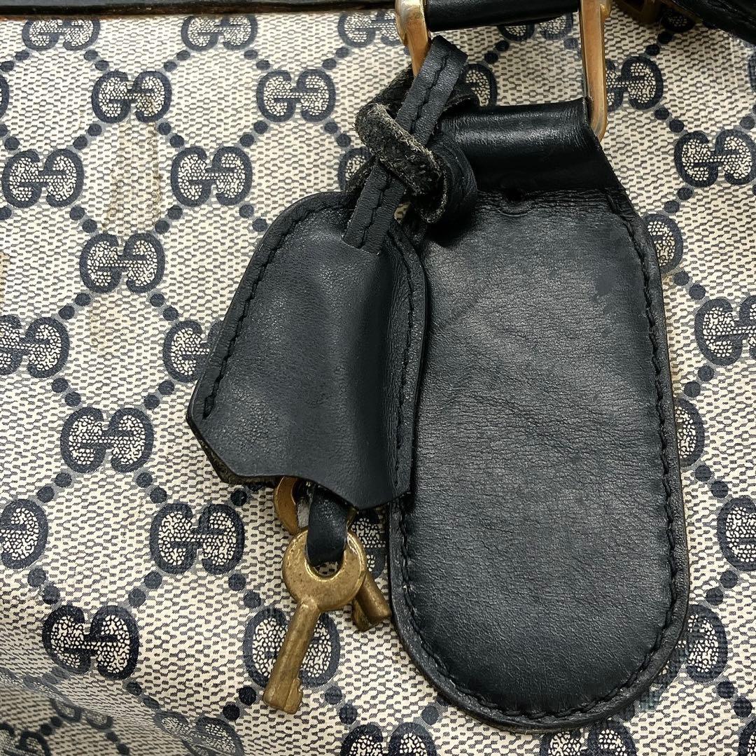【GUCCI】ボストンバッグ　旅行鞄　GGスプリーム　PVC レザー　ネイビー