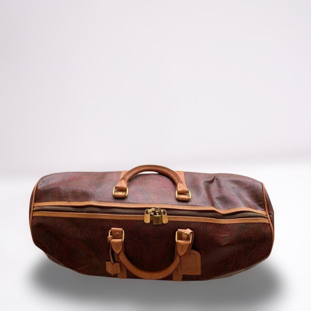ETRO(エトロ）ペイズリー柄　ブラウンレザーボストンバッグ　大容量