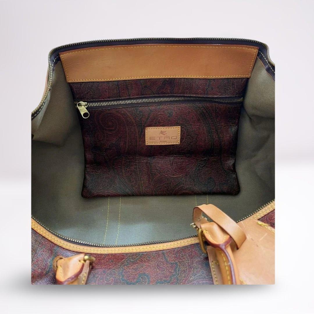 ETRO(エトロ）ペイズリー柄　ブラウンレザーボストンバッグ　大容量