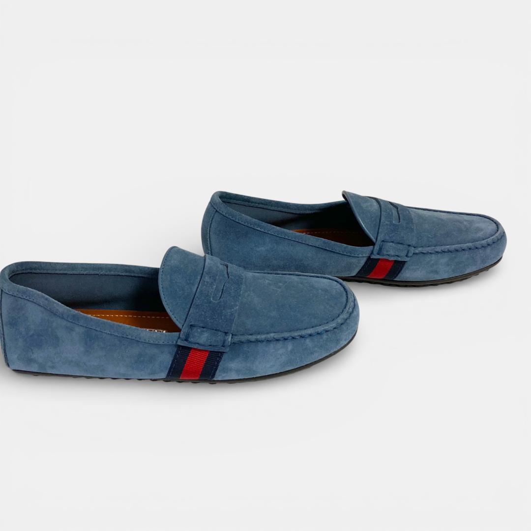 未使用 GUCCI グッチ ドライビングシューズ スエード ライトブルー