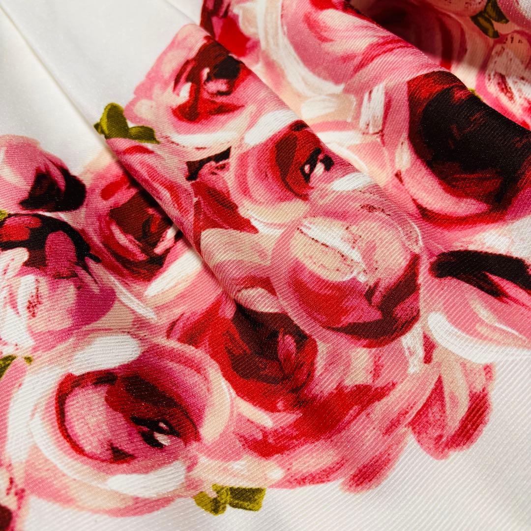 美品 エムズグレイシー 花柄 赤 薔薇 フラワー フレア ワンピース Aライン