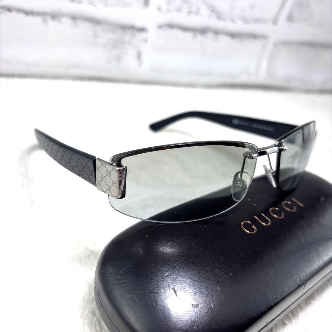 ✨GUCCI ハーフリムサングラス GGロゴ柄 度なし ケース付