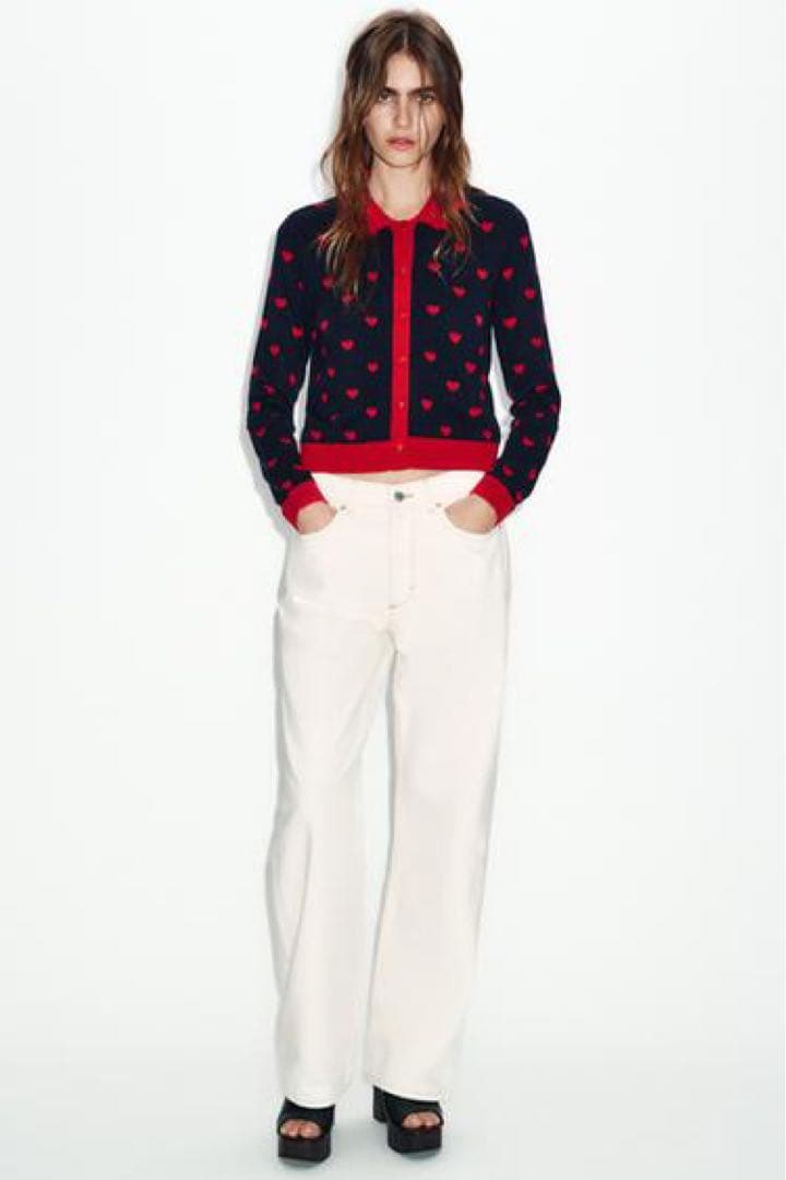 ZARA ハート柄ジャカードニットカーディガン Mサイズ新品タグ付き