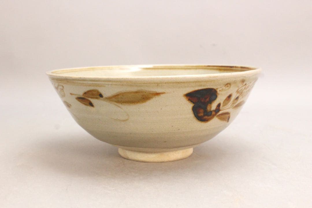 No5155五代　清水六兵衛造　絵高麗兎草花文鉢　陶印有　直径20cm 送料無料