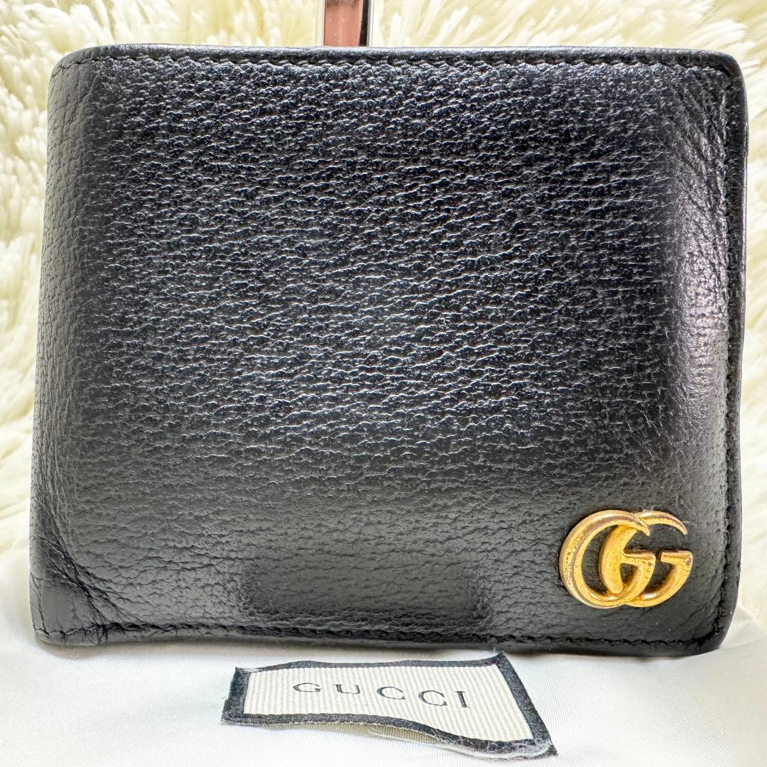 ✨保証書付き✨GUCCI GGマーモント ２つ折り財布 ブラック レザー