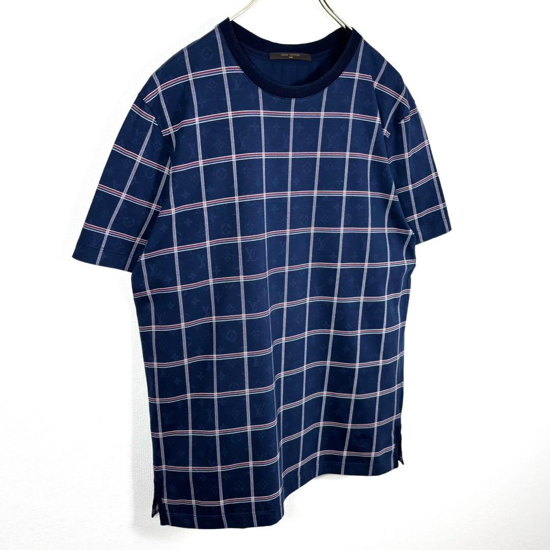 ひぃ 美品 LV ルイヴィトン モノグラムチェックTシャツ　\"ネイビー\"