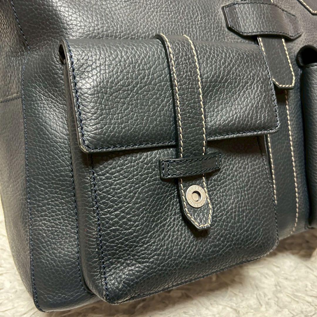 極美品✨dunhill ダンヒル ボストンバッグ トート シボ革 ネイビー