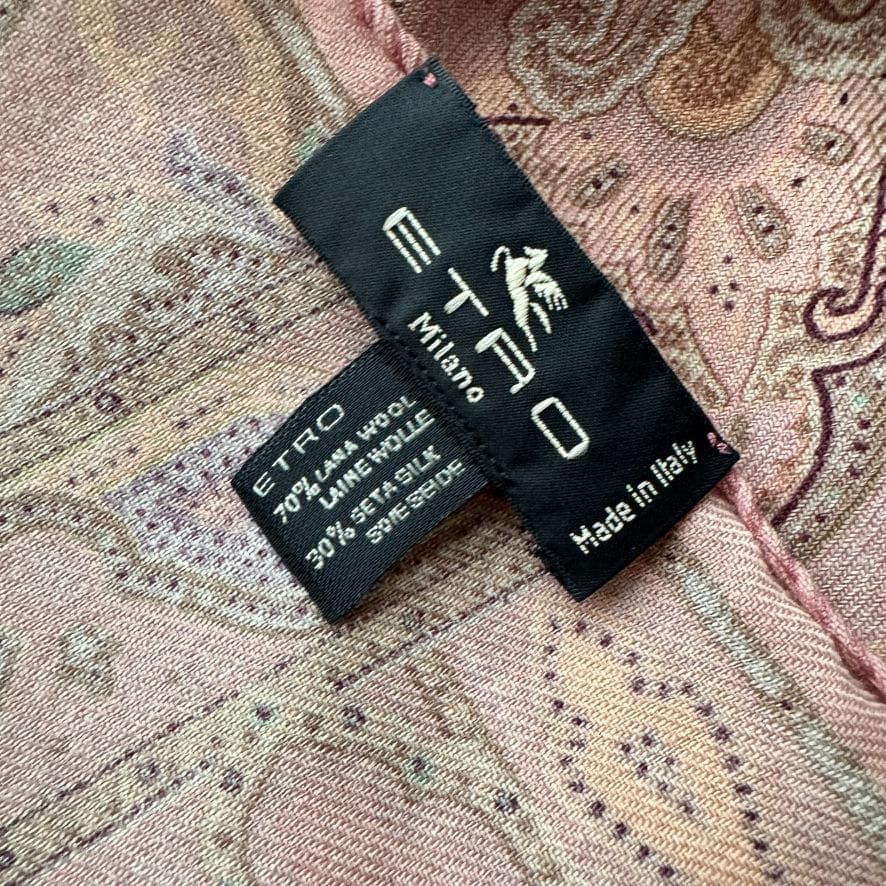 極美品✨エトロ 箱付き ウールシルク ストール ペイズリー ピンク パープル 伊