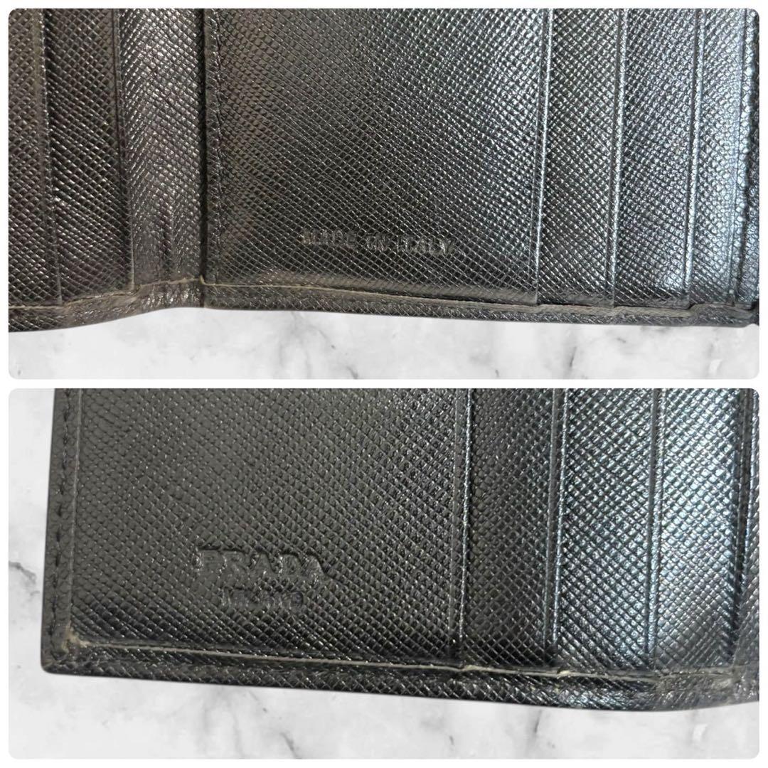 極美品✨ PRADA プラダ 三つ折り財布 サフィアーノ ブラック 三角ロゴ