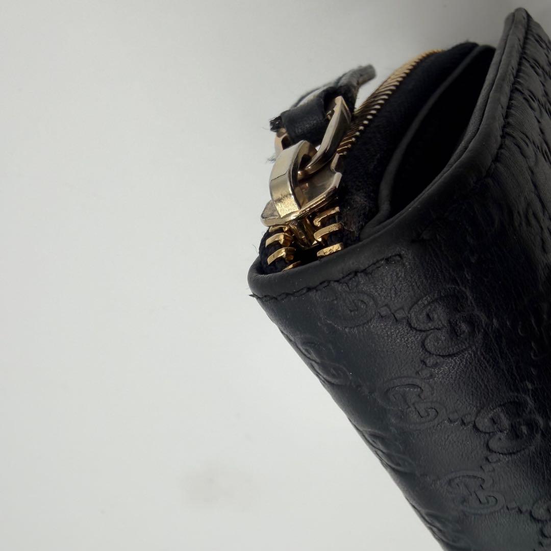 美品 GUCCI 二つ折り 財布 マイクロ グッチシマ GG柄 レザー 黒色