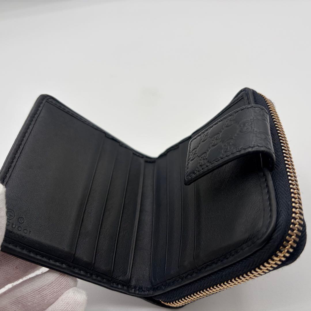美品 GUCCI 二つ折り 財布 マイクロ グッチシマ GG柄 レザー 黒色
