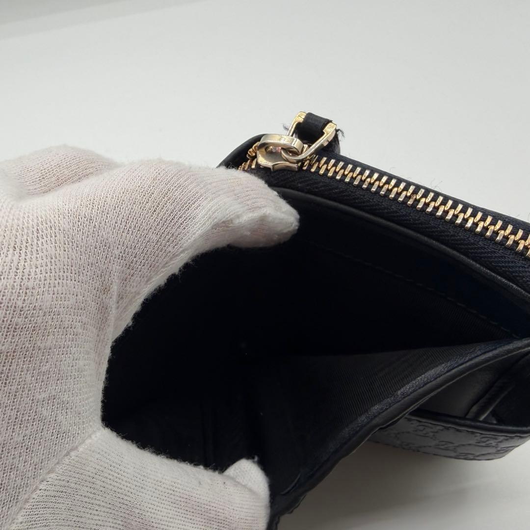 美品 GUCCI 二つ折り 財布 マイクロ グッチシマ GG柄 レザー 黒色