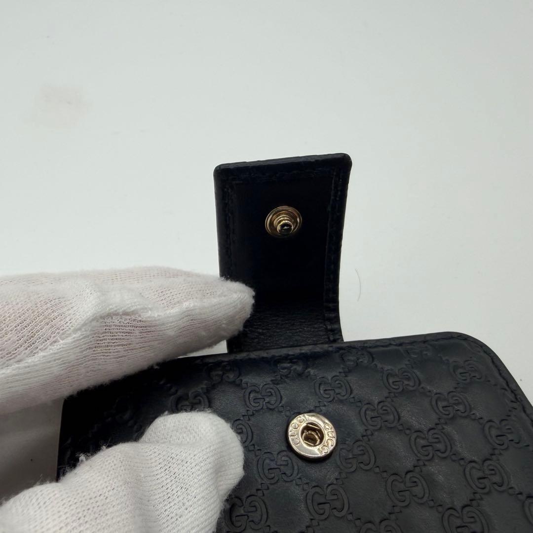 美品 GUCCI 二つ折り 財布 マイクロ グッチシマ GG柄 レザー 黒色