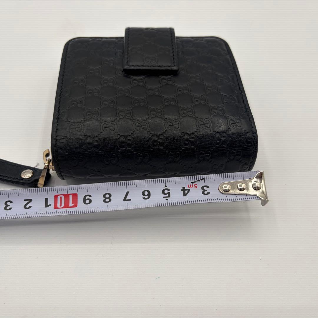 美品 GUCCI 二つ折り 財布 マイクロ グッチシマ GG柄 レザー 黒色