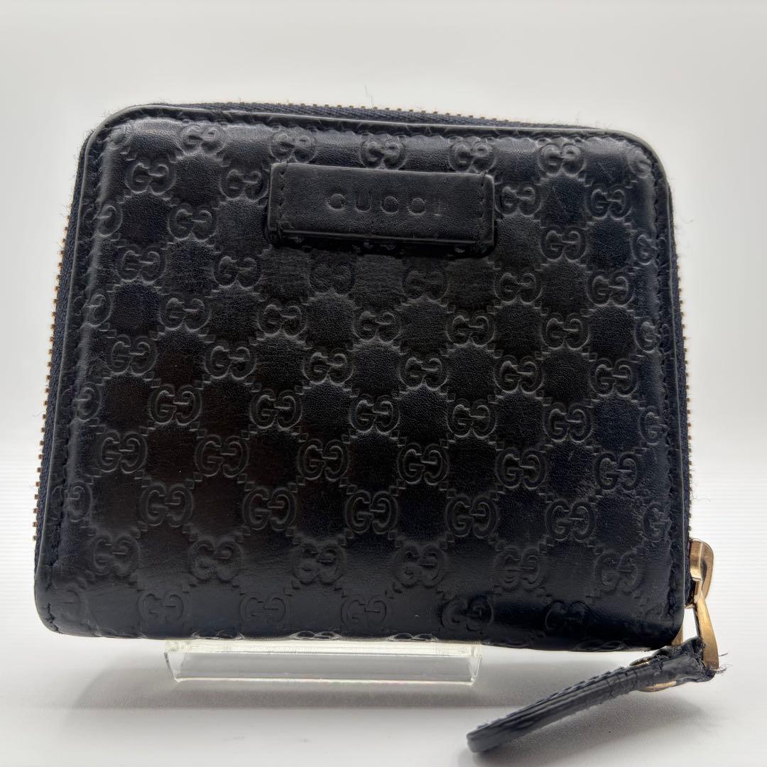 美品 GUCCI 二つ折り 財布 マイクロ グッチシマ GG柄 レザー 黒色