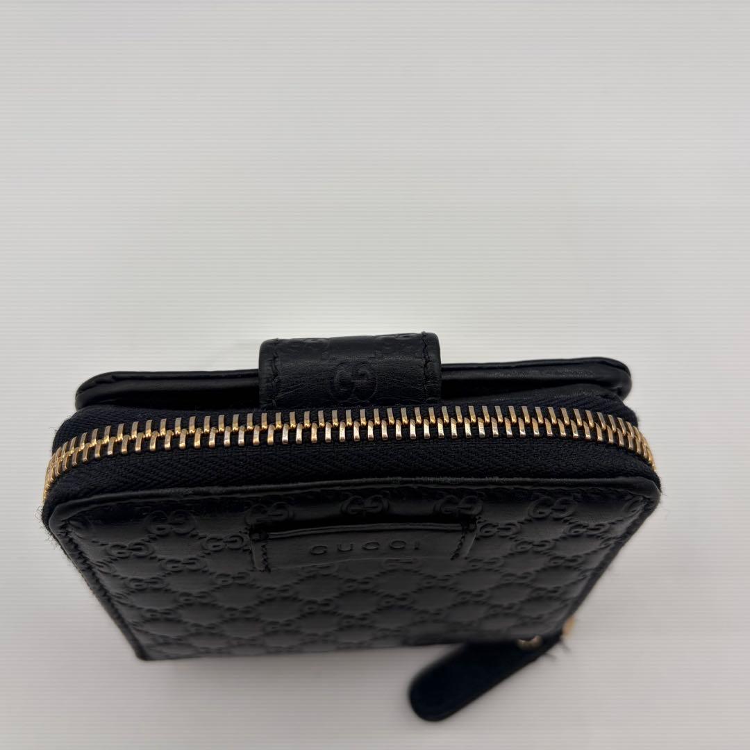 美品 GUCCI 二つ折り 財布 マイクロ グッチシマ GG柄 レザー 黒色