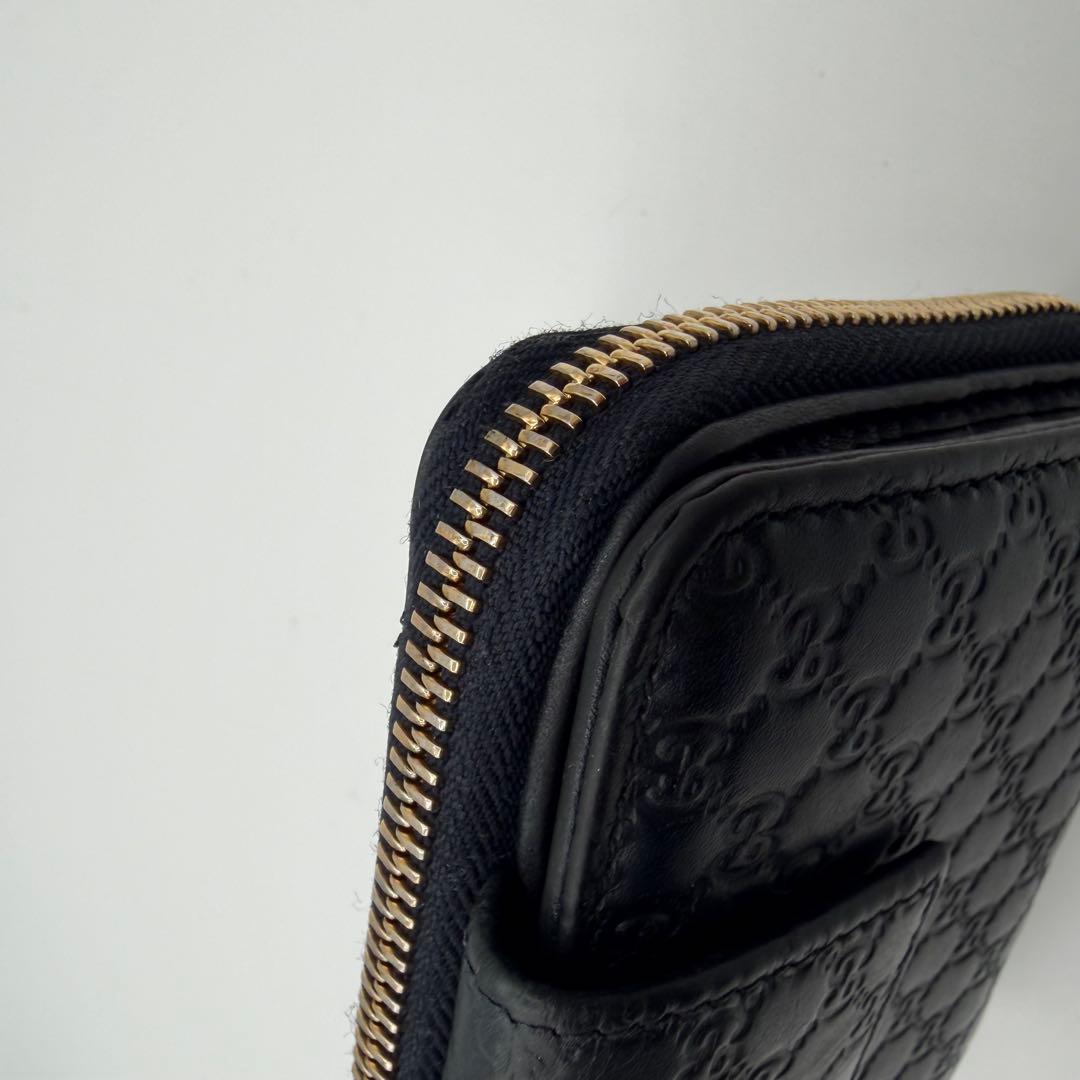 美品 GUCCI 二つ折り 財布 マイクロ グッチシマ GG柄 レザー 黒色